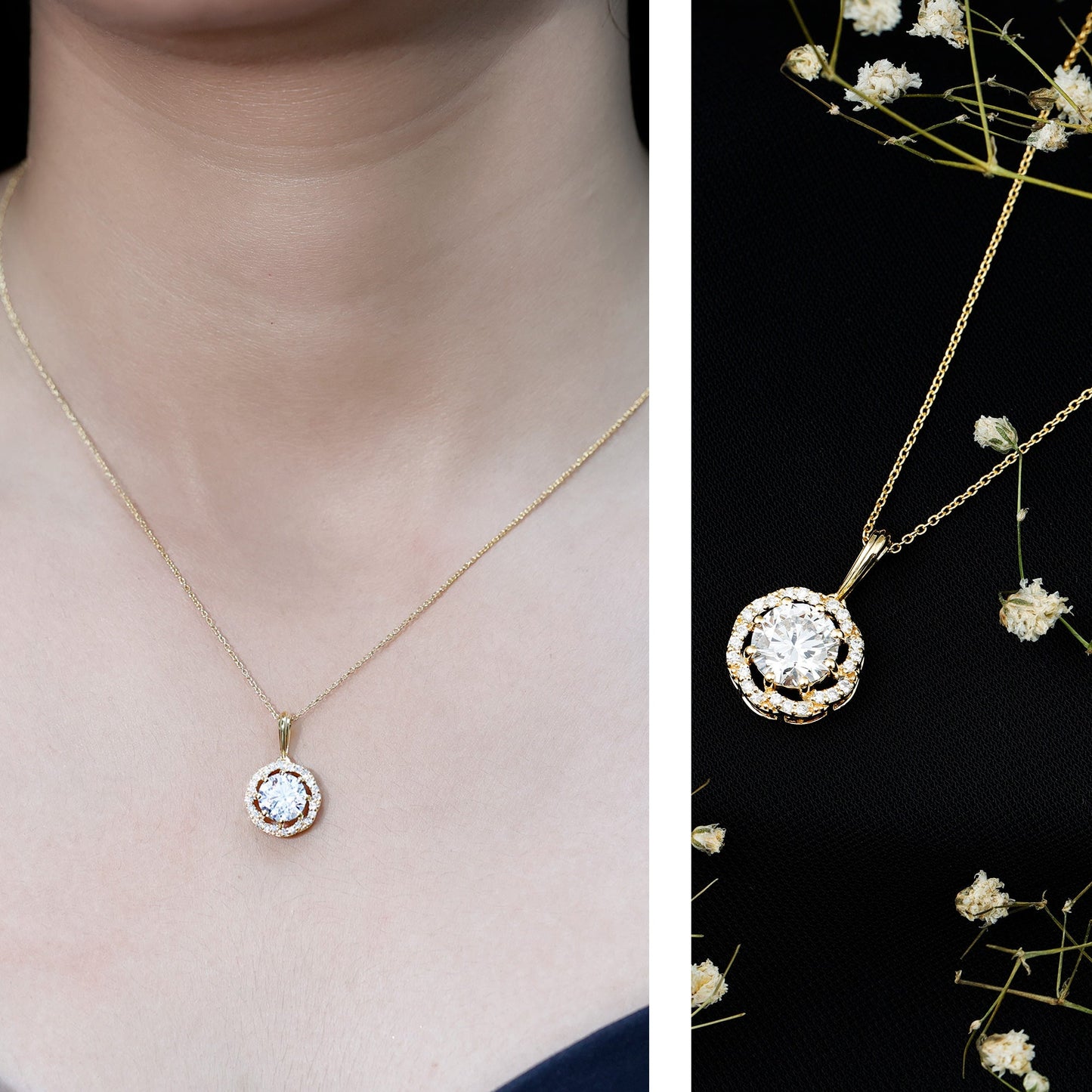 Certified 8 MM Lab Grown Diamond Halo Necklace