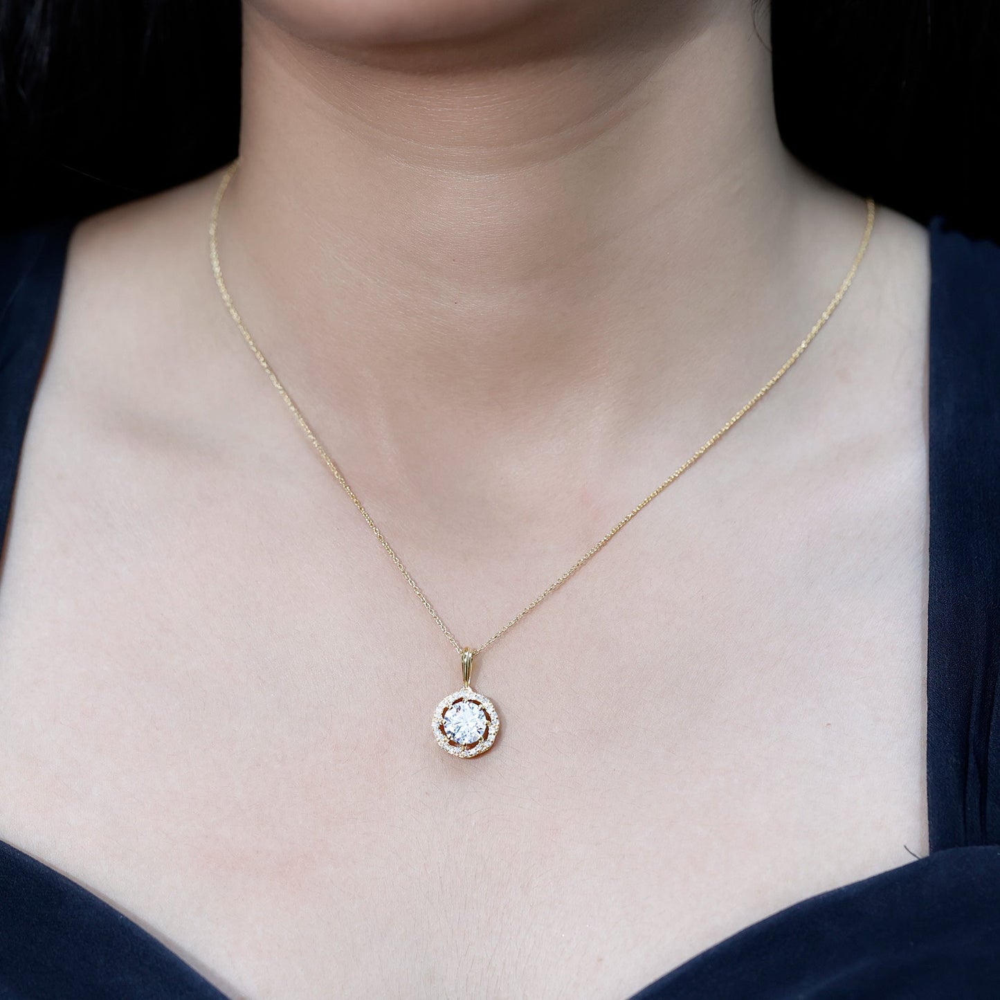 Certified 8 MM Lab Grown Diamond Halo Necklace