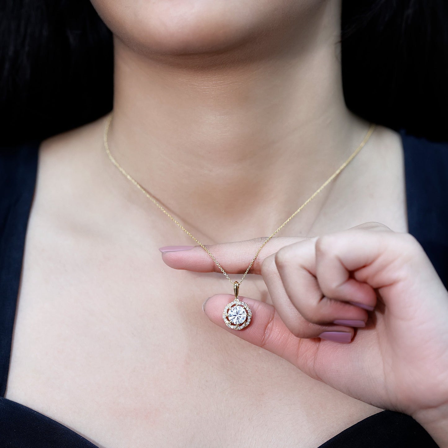 Certified 8 MM Lab Grown Diamond Halo Necklace