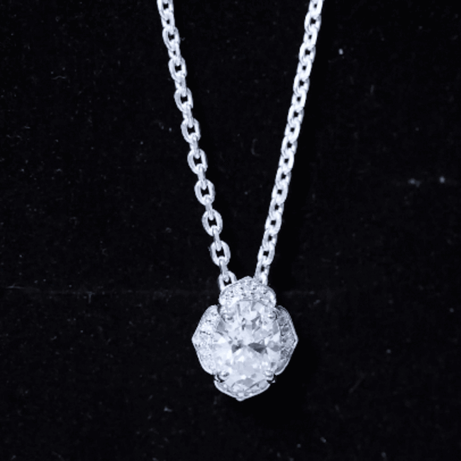 6X8 MM Oval Shape Lab Grown Diamond Vintage Flower Necklace