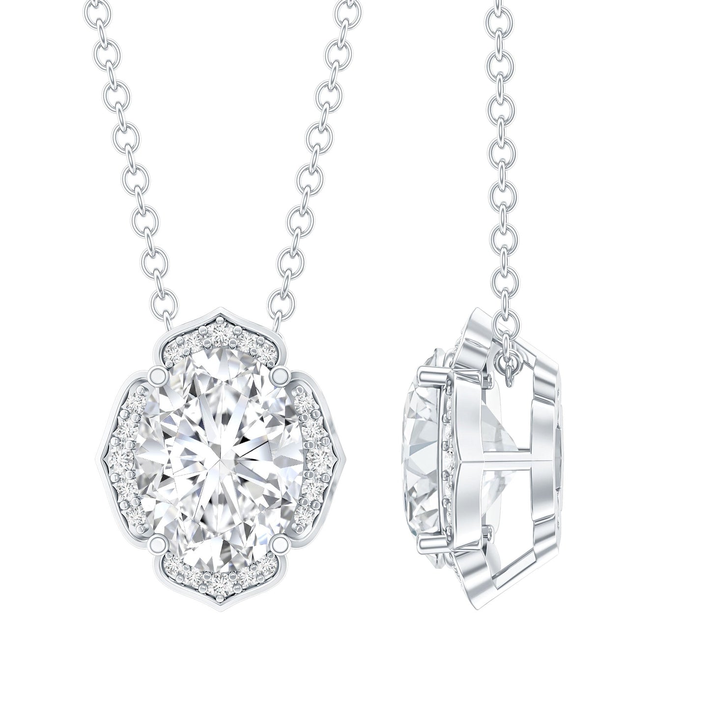 6X8 MM Oval Shape Lab Grown Diamond Vintage Flower Necklace