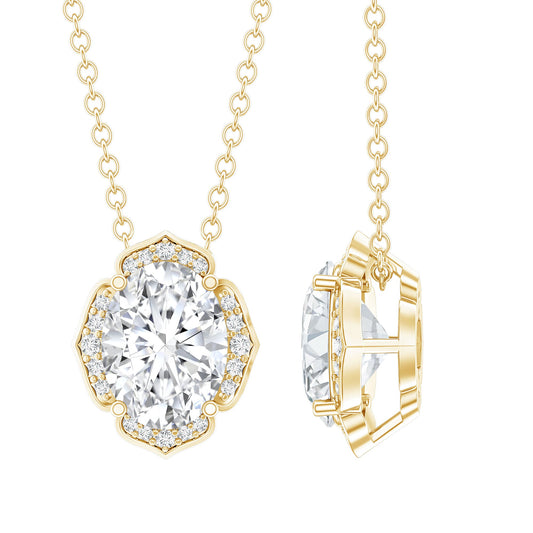 6X8 MM Oval Shape Lab Grown Diamond Vintage Flower Necklace
