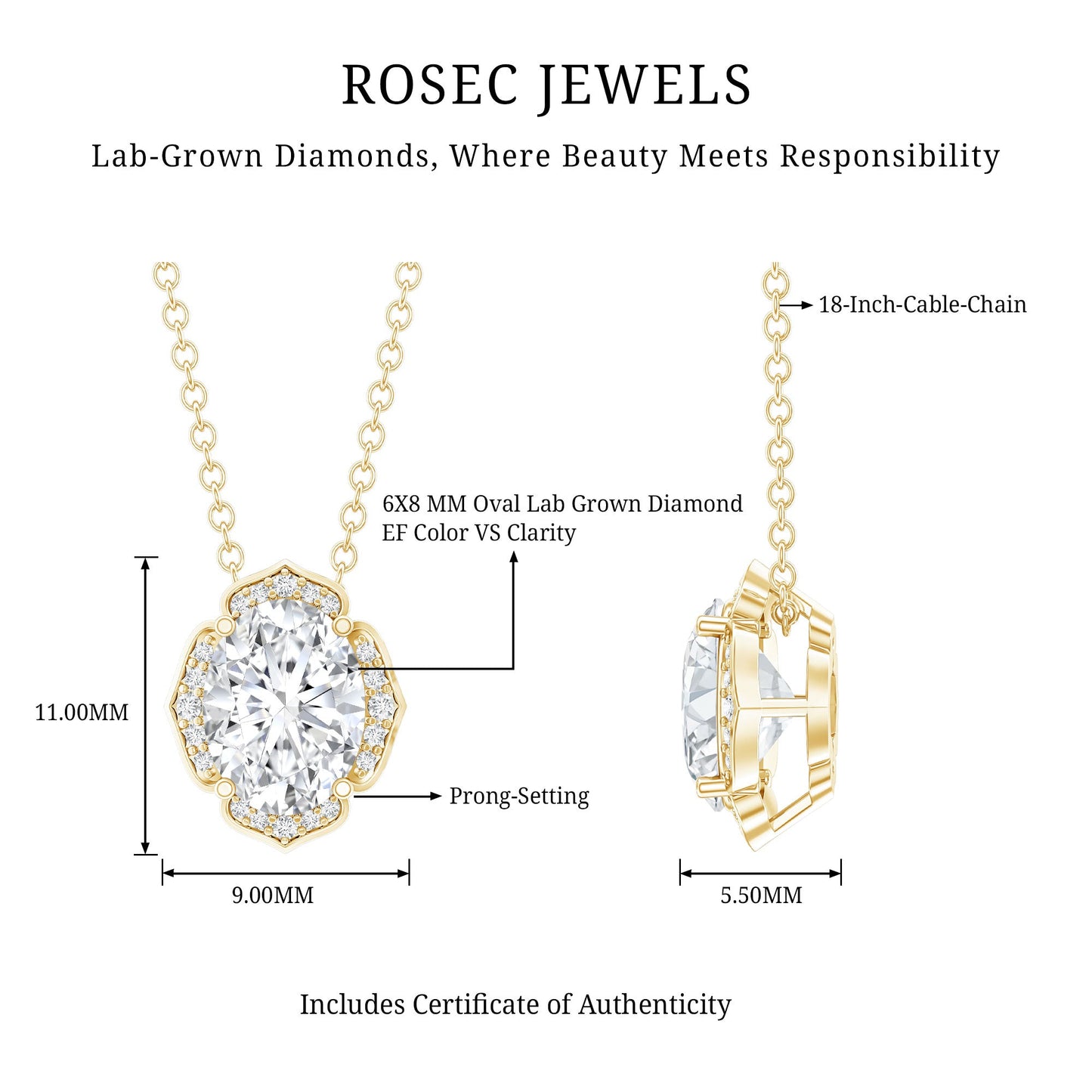 6X8 MM Oval Shape Lab Grown Diamond Vintage Flower Necklace