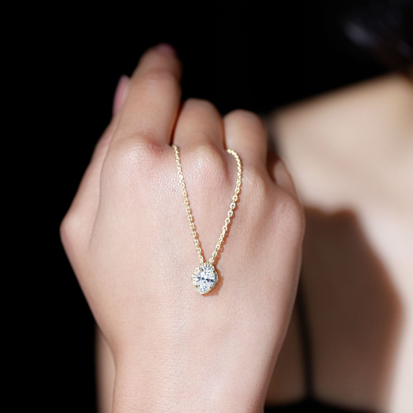 6X8 MM Oval Shape Lab Grown Diamond Vintage Flower Necklace