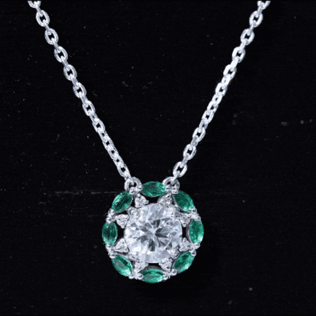 8 MM Lab Grown Diamond Bridal Necklace With Emerald
