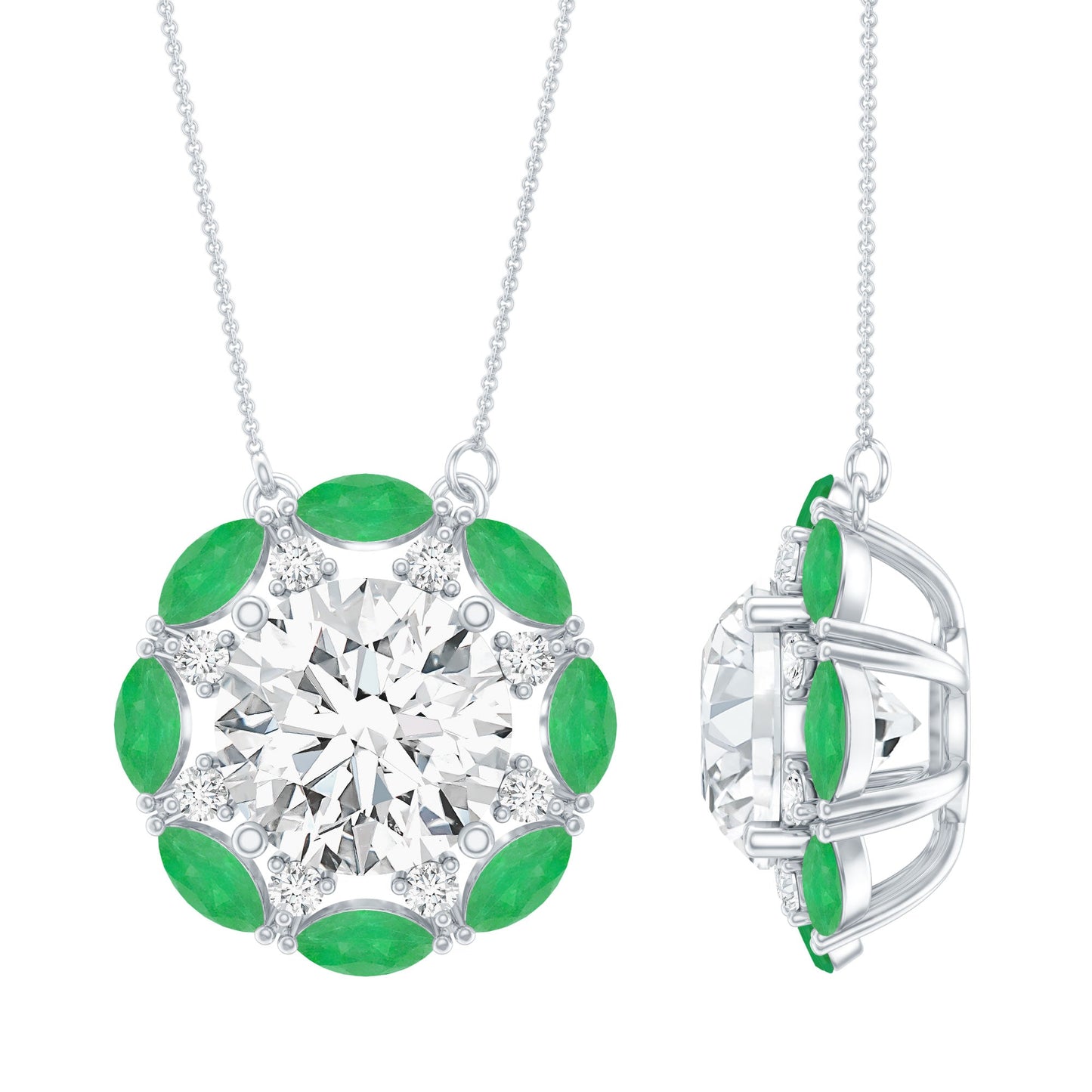 8 MM Lab Grown Diamond Bridal Necklace With Emerald