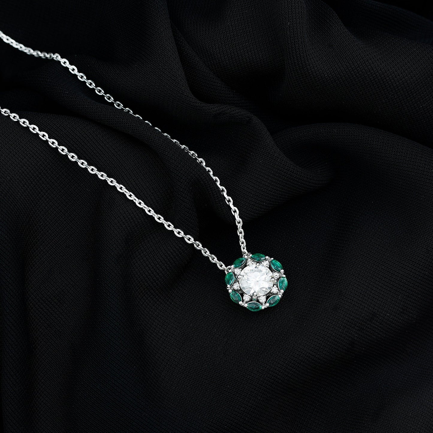 8 MM Lab Grown Diamond Bridal Necklace With Emerald