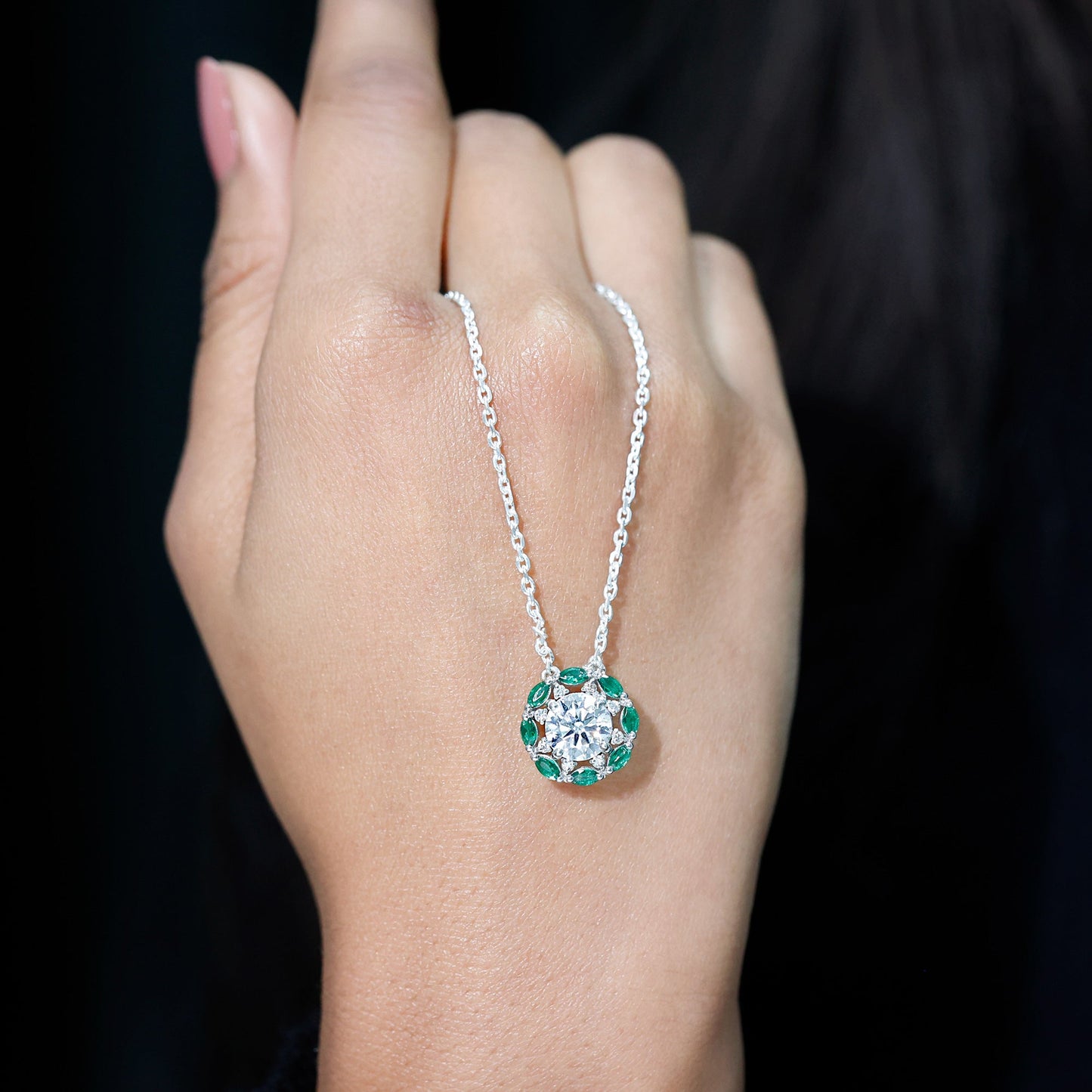 8 MM Lab Grown Diamond Bridal Necklace With Emerald