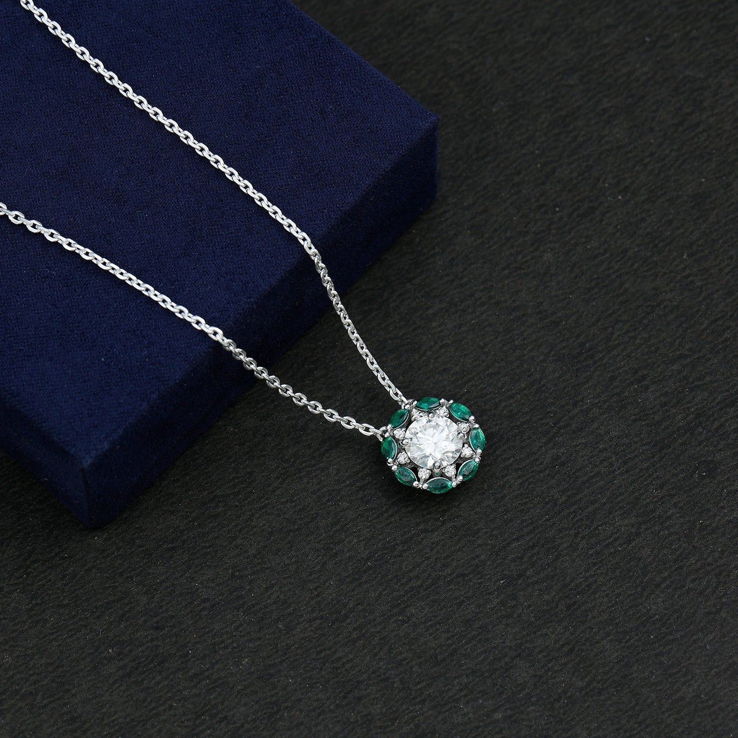 8 MM Lab Grown Diamond Bridal Necklace With Emerald