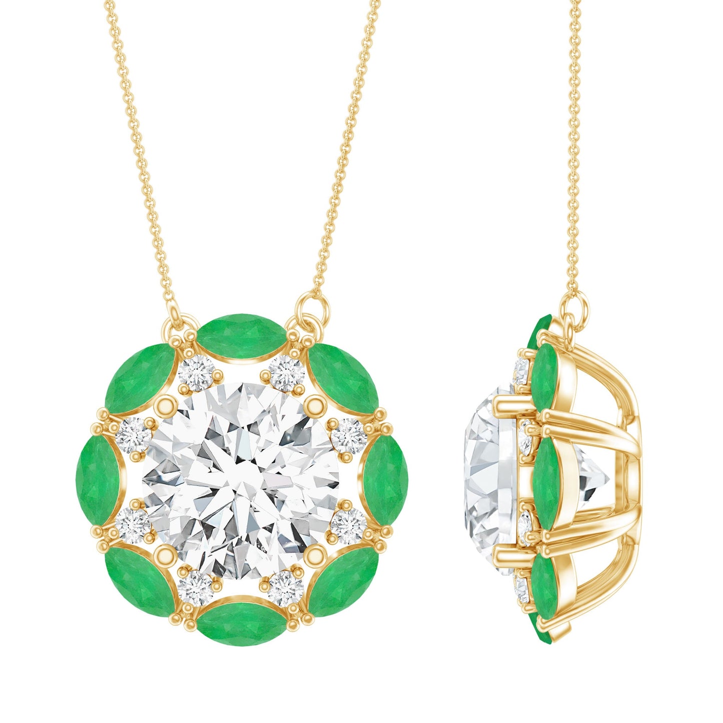 8 MM Lab Grown Diamond Bridal Necklace With Emerald