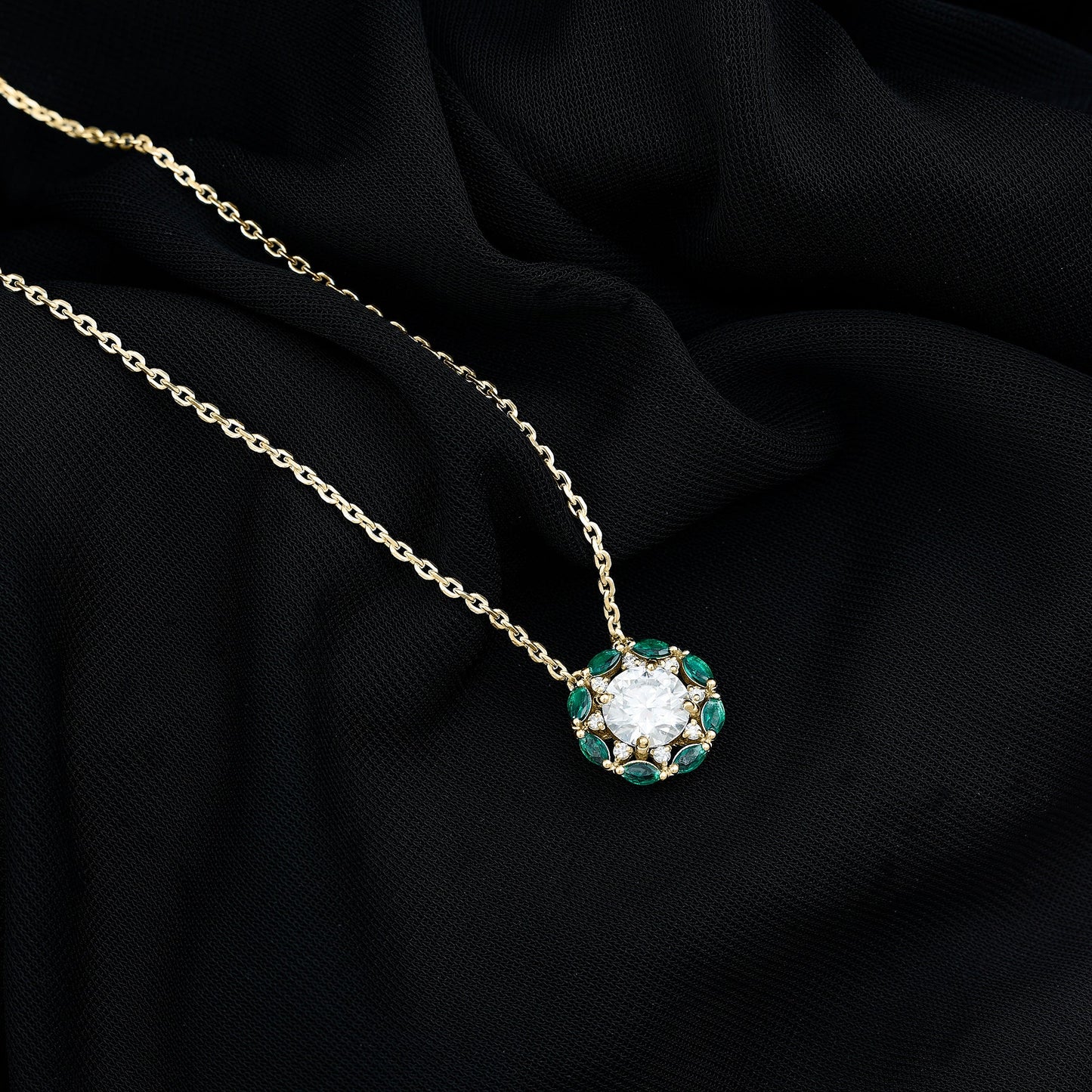 8 MM Lab Grown Diamond Bridal Necklace With Emerald