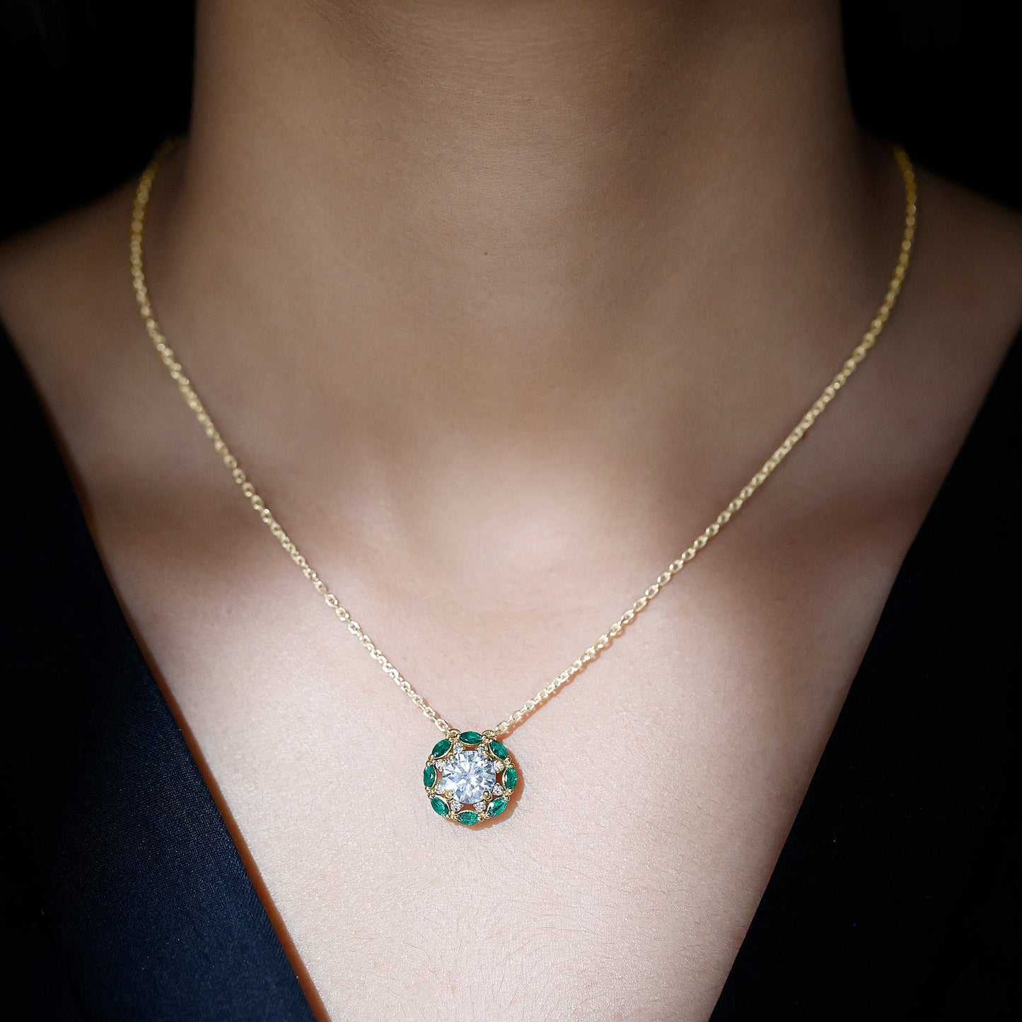 8 MM Lab Grown Diamond Bridal Necklace With Emerald