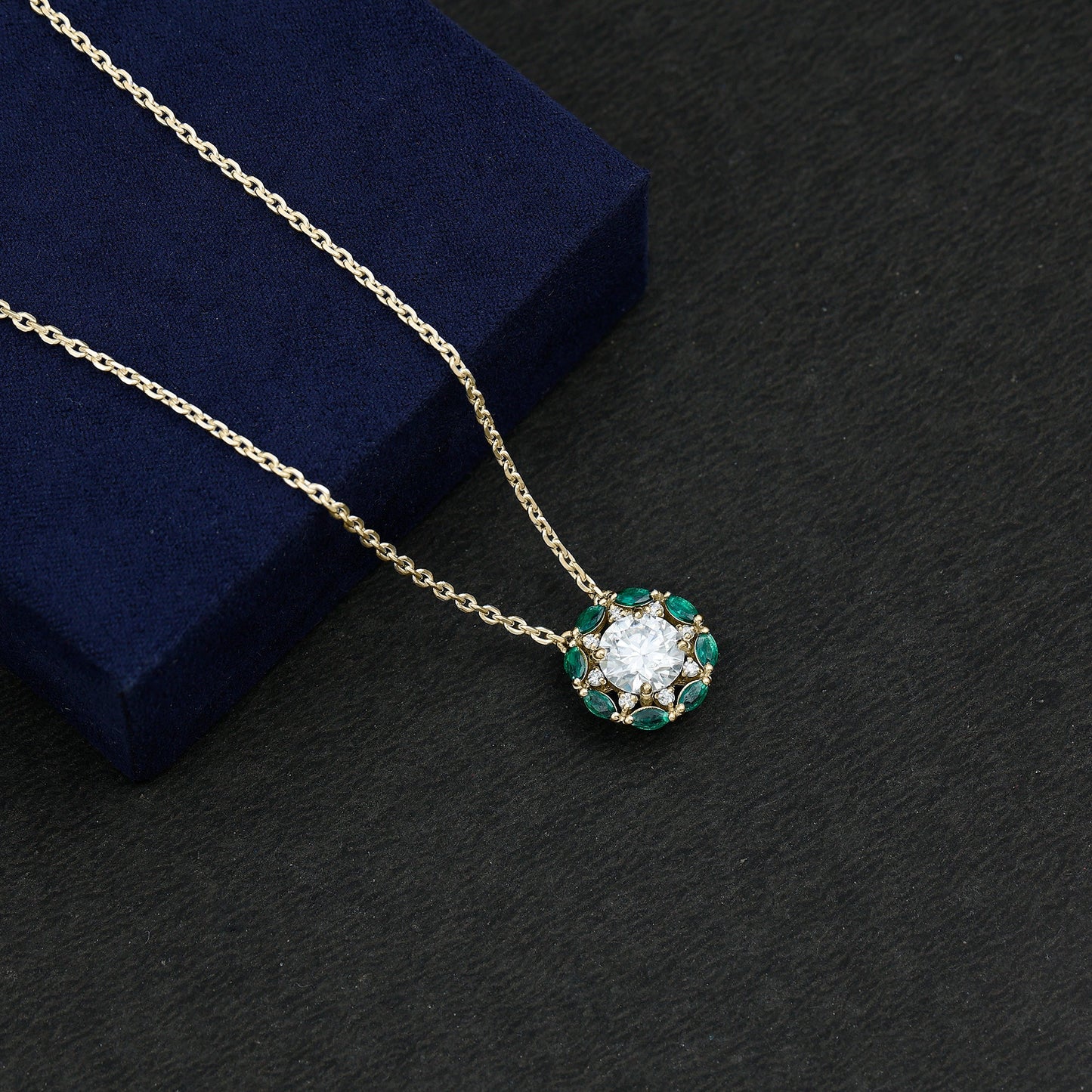 8 MM Lab Grown Diamond Bridal Necklace With Emerald