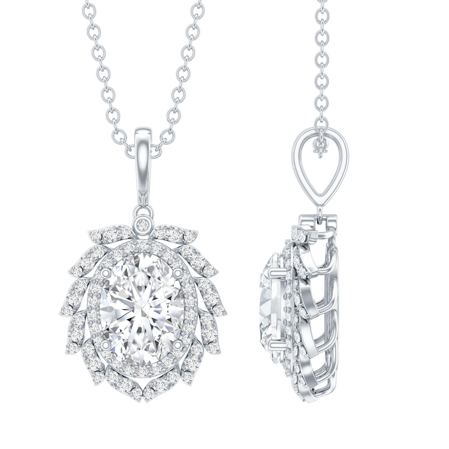 6X8 MM Oval Lab Grown Diamond Vintage Necklace With Double Halo