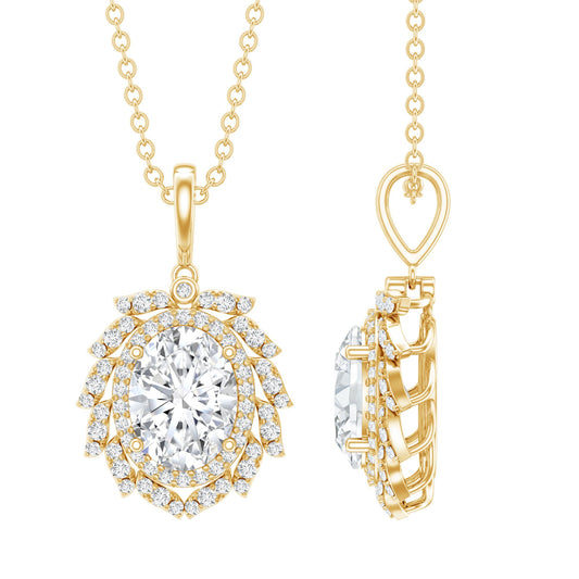 6X8 MM Oval Lab Grown Diamond Vintage Necklace With Double Halo
