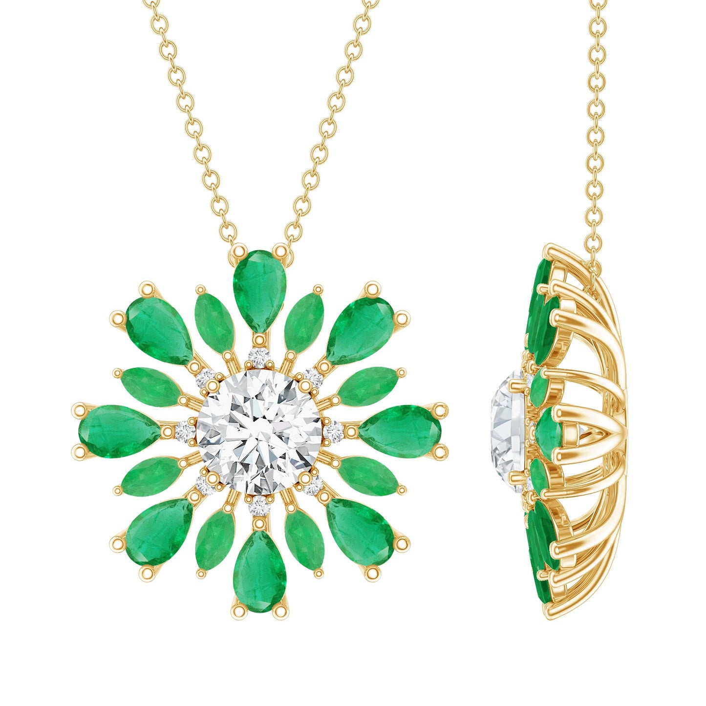 Certified 7 MM Lab Grown Diamond Statement Necklace With Emerald