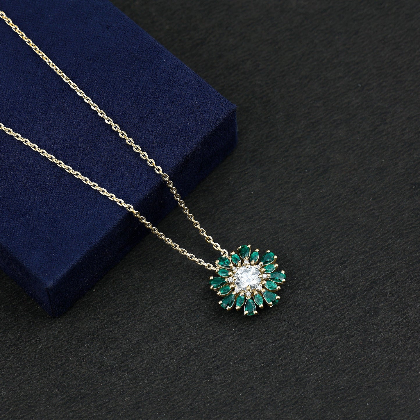 Certified 7 MM Lab Grown Diamond Statement Necklace With Emerald