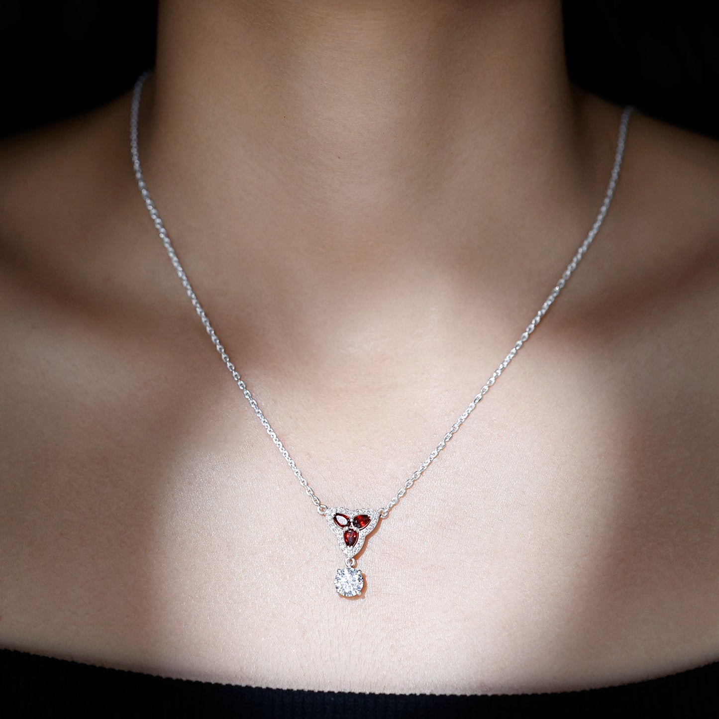1 Carat Lab Grown Diamond Dangle Necklace With Garnet