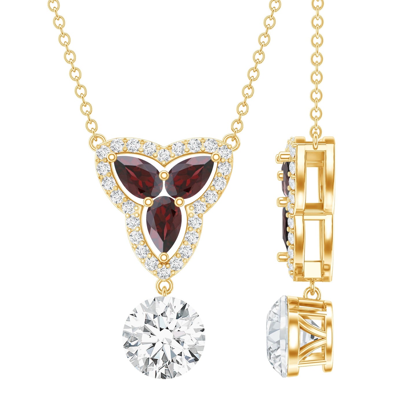 1 Carat Lab Grown Diamond Dangle Necklace With Garnet