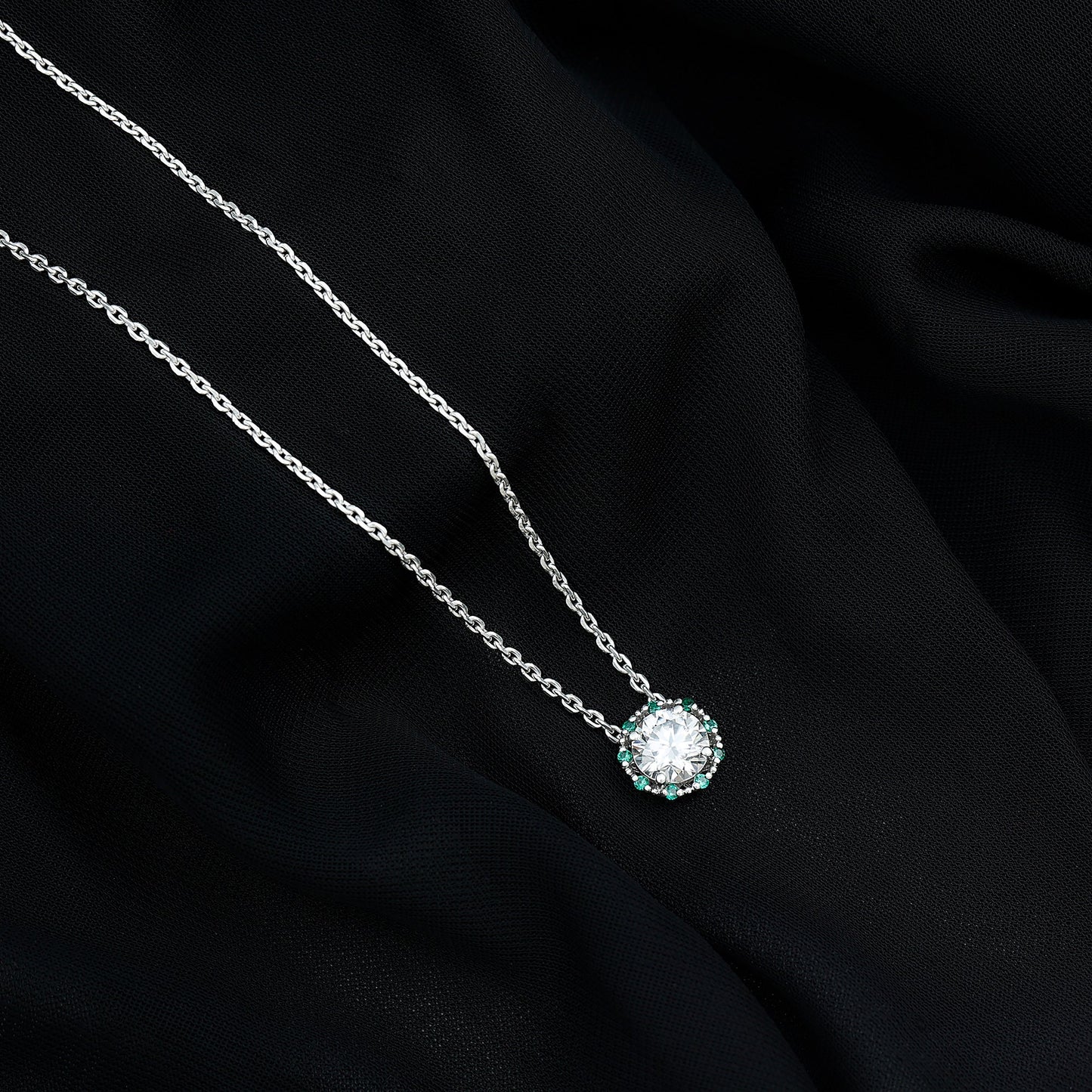 Certified Lab 8 MM Round Diamond Halo Necklace With Emerald