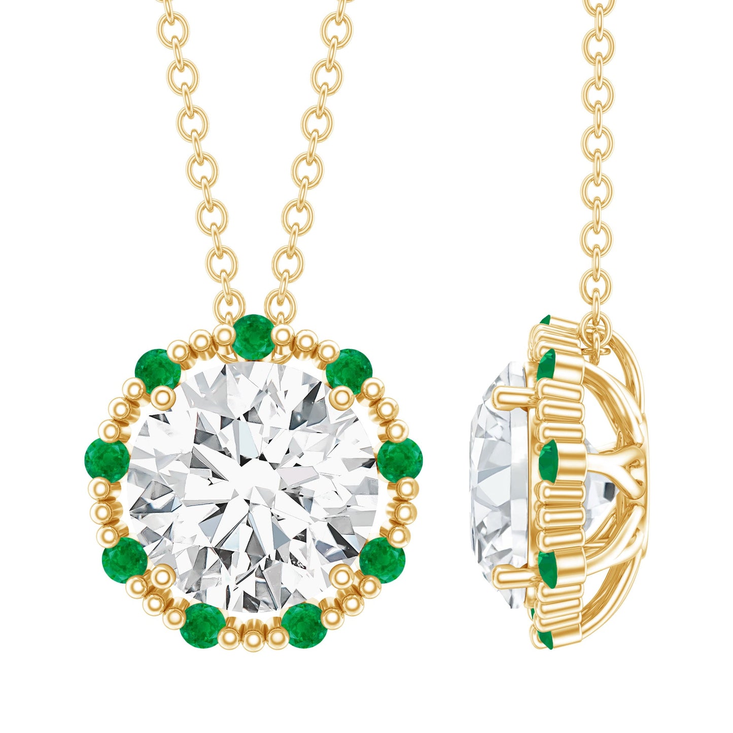 Certified Lab 8 MM Round Diamond Halo Necklace With Emerald