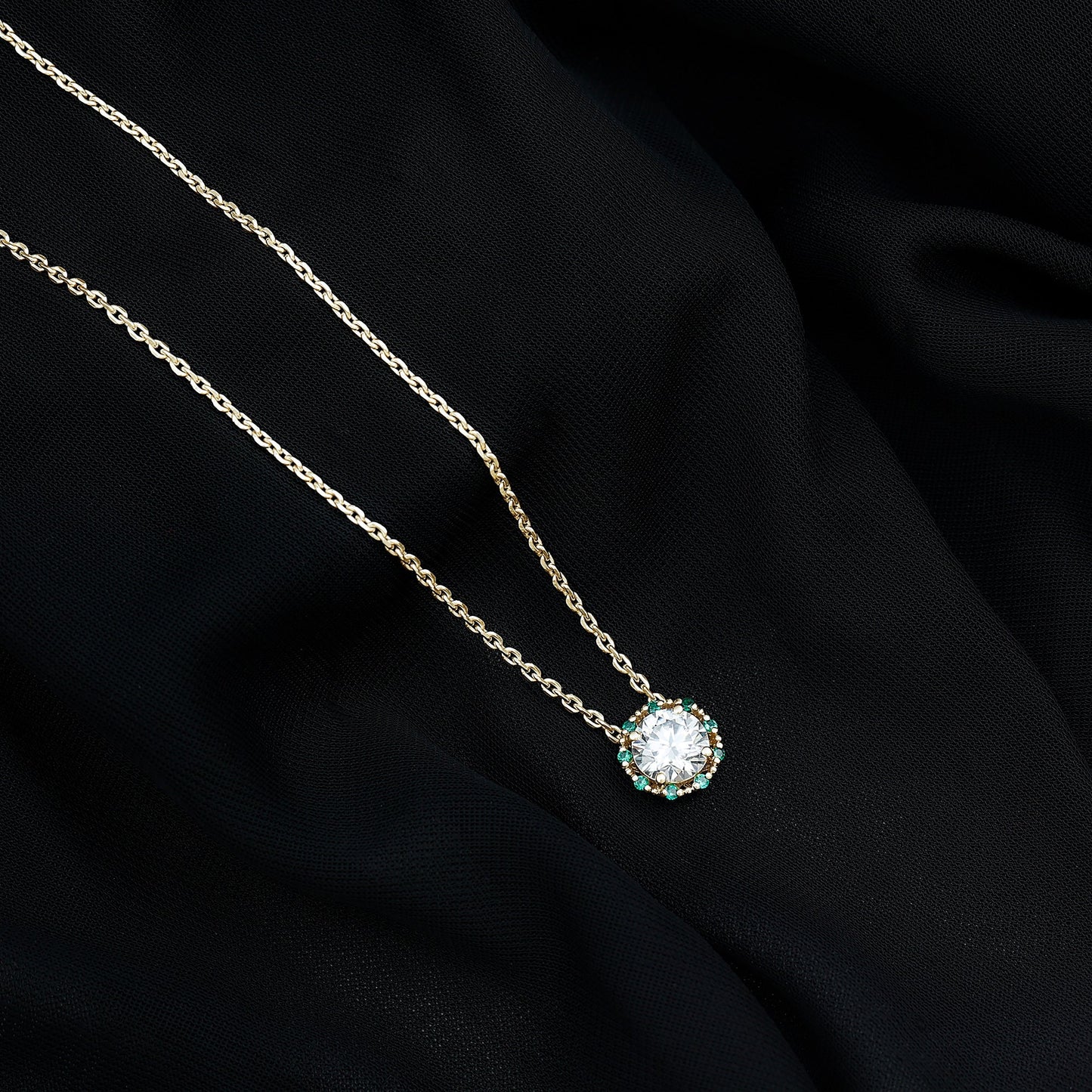 Certified Lab 8 MM Round Diamond Halo Necklace With Emerald