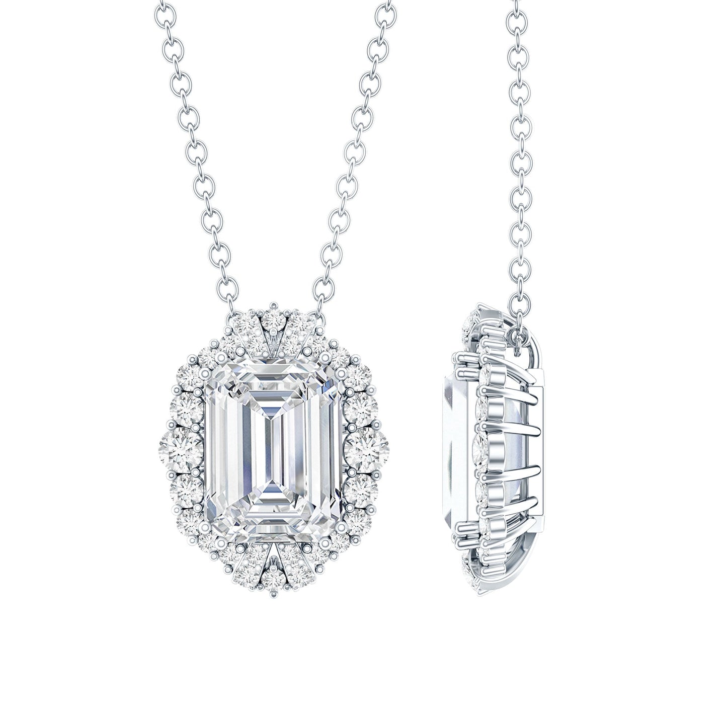 Certified 6X8 MM Emerald Cut Lab Grown Diamond Statement Necklace With Halo