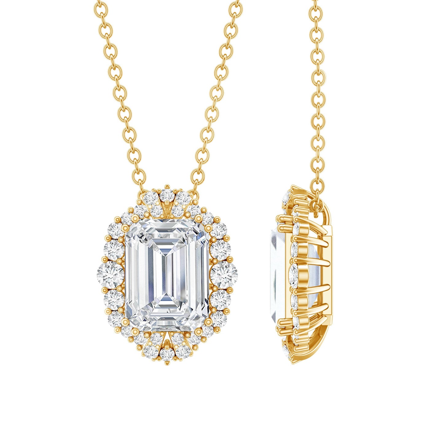 Certified 6X8 MM Emerald Cut Lab Grown Diamond Statement Necklace With Halo