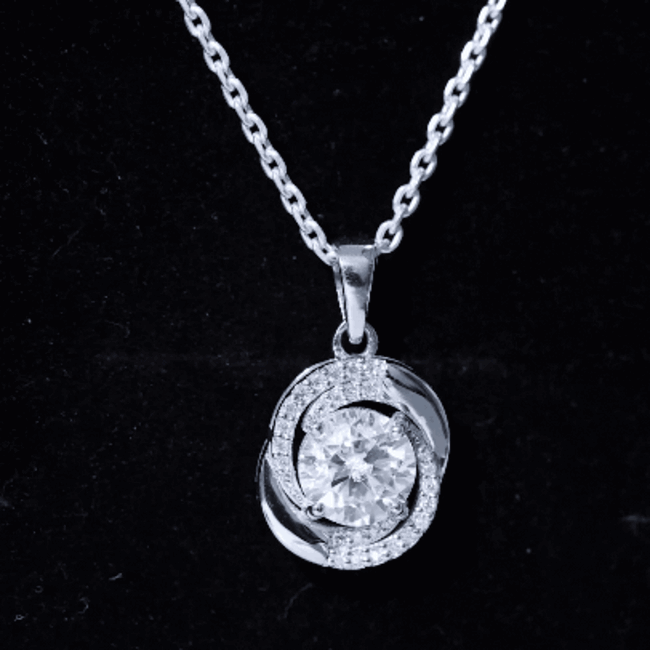 Prong Set 8 MM Round Lab Grown Diamond Swirl Pendant Necklace