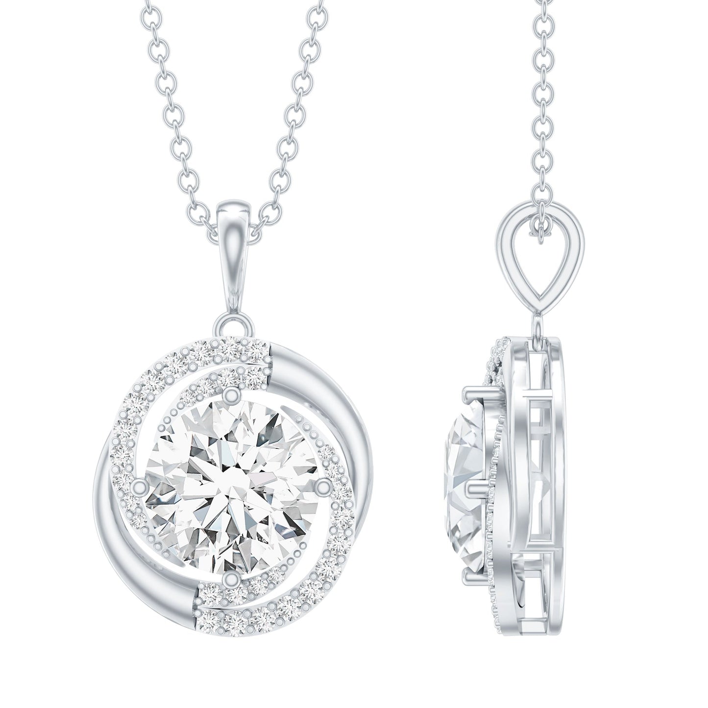 Prong Set 8 MM Round Lab Grown Diamond Swirl Pendant Necklace
