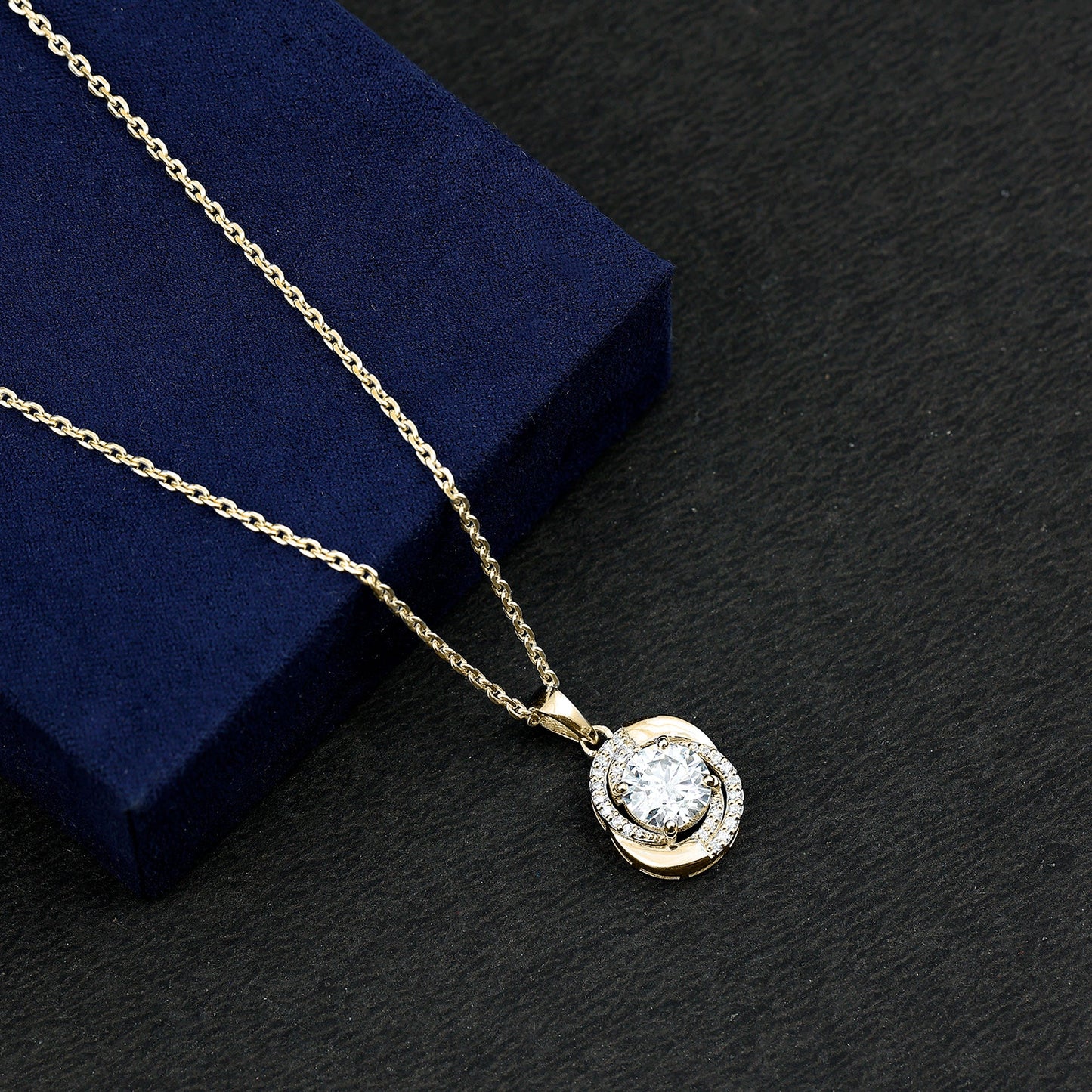 Prong Set 8 MM Round Lab Grown Diamond Swirl Pendant Necklace
