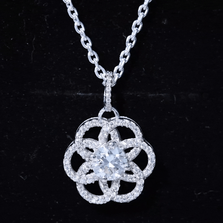 Lab 6 MM Round Diamond Flower Bridal Necklace