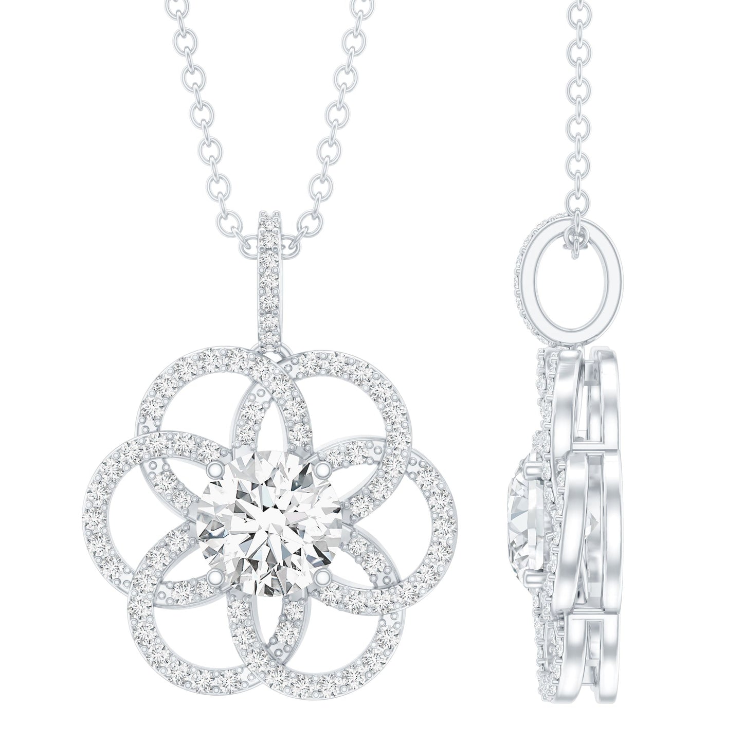 Lab 6 MM Round Diamond Flower Bridal Necklace