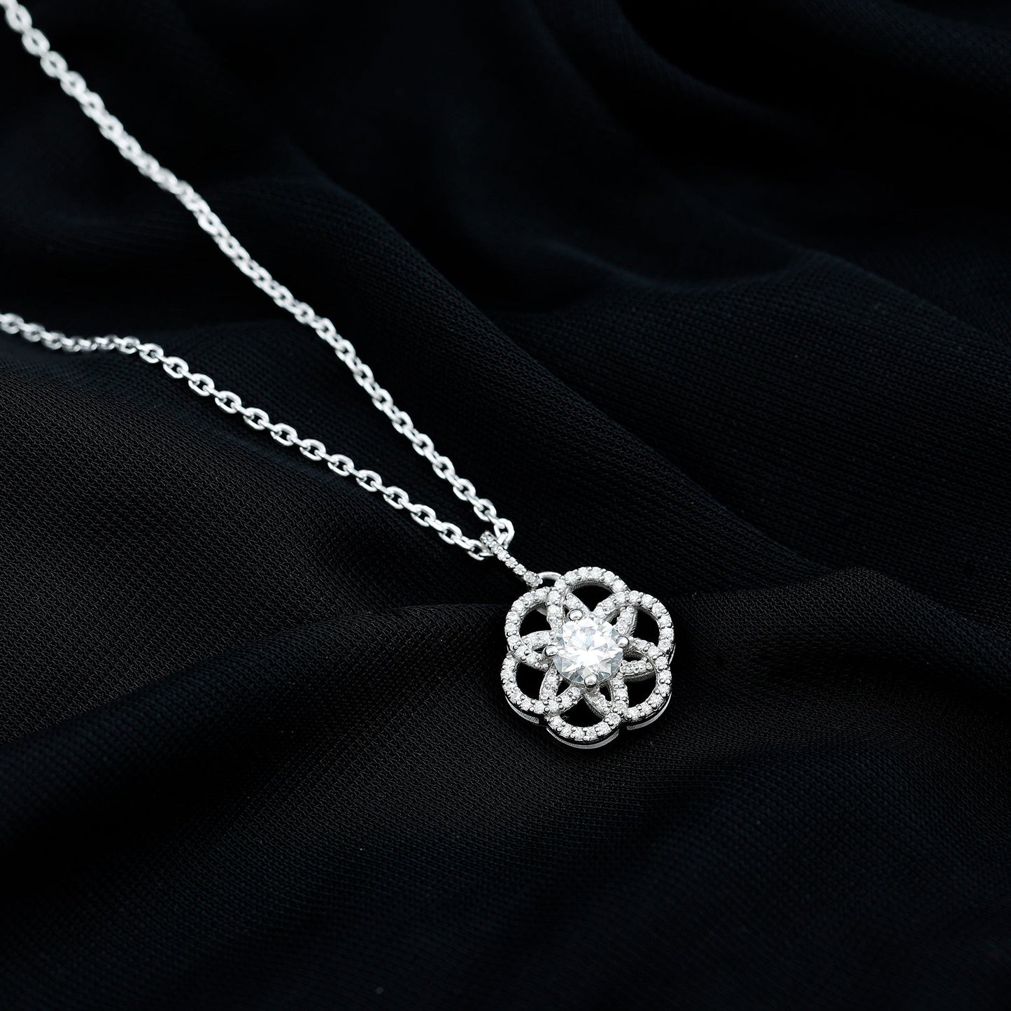 Lab 6 MM Round Diamond Flower Bridal Necklace