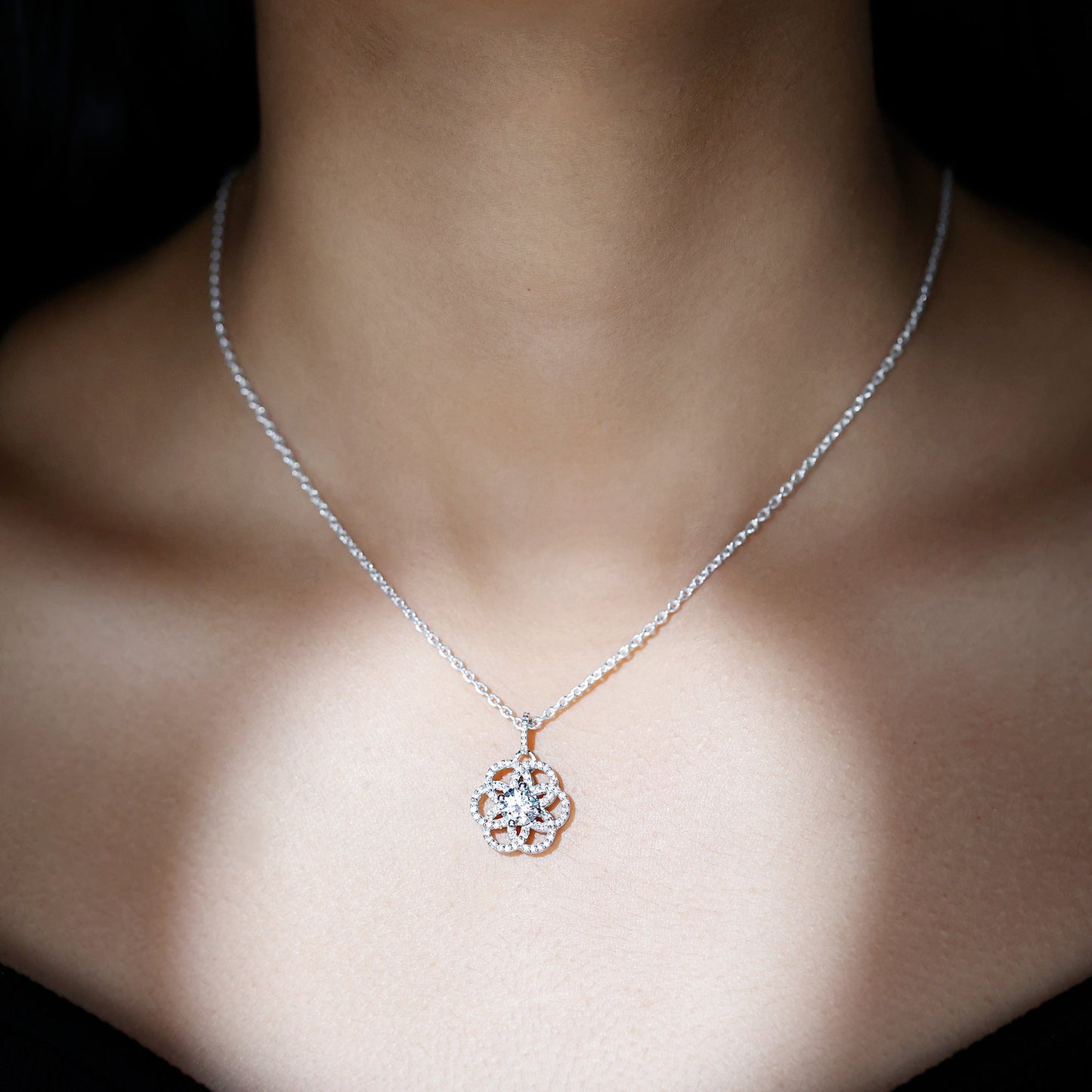 Lab 6 MM Round Diamond Flower Bridal Necklace