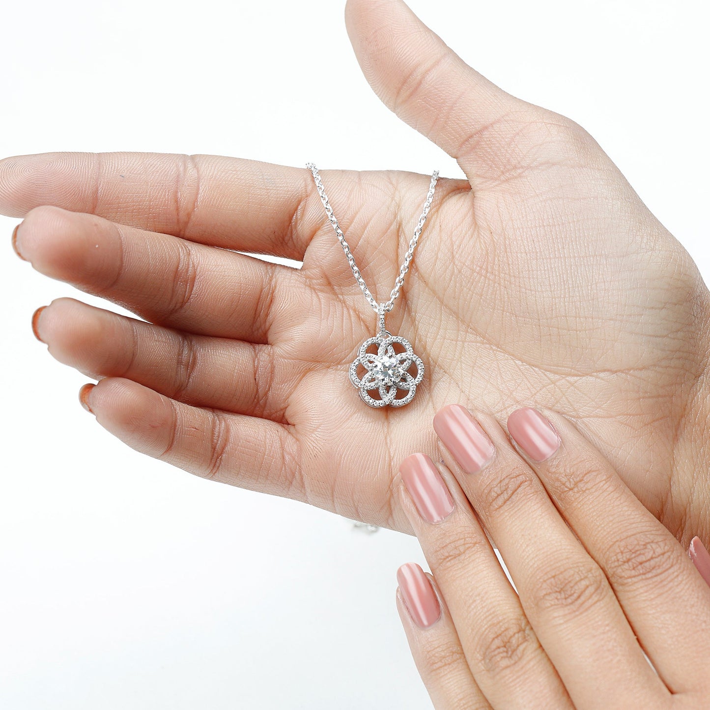 Lab 6 MM Round Diamond Flower Bridal Necklace