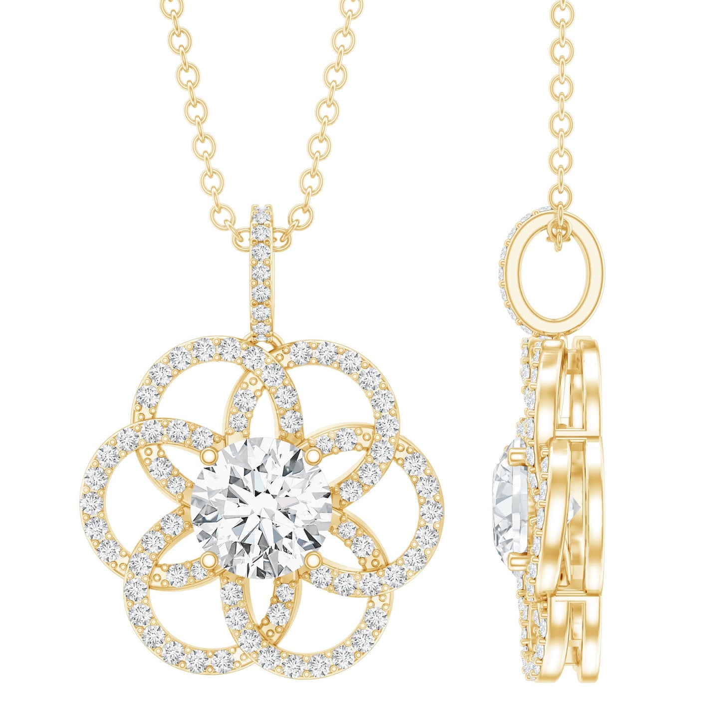 Lab 6 MM Round Diamond Flower Bridal Necklace