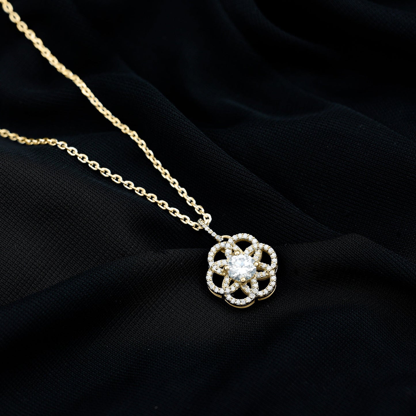 Lab 6 MM Round Diamond Flower Bridal Necklace
