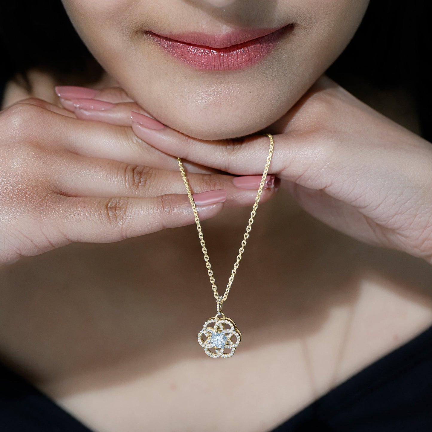 Lab 6 MM Round Diamond Flower Bridal Necklace