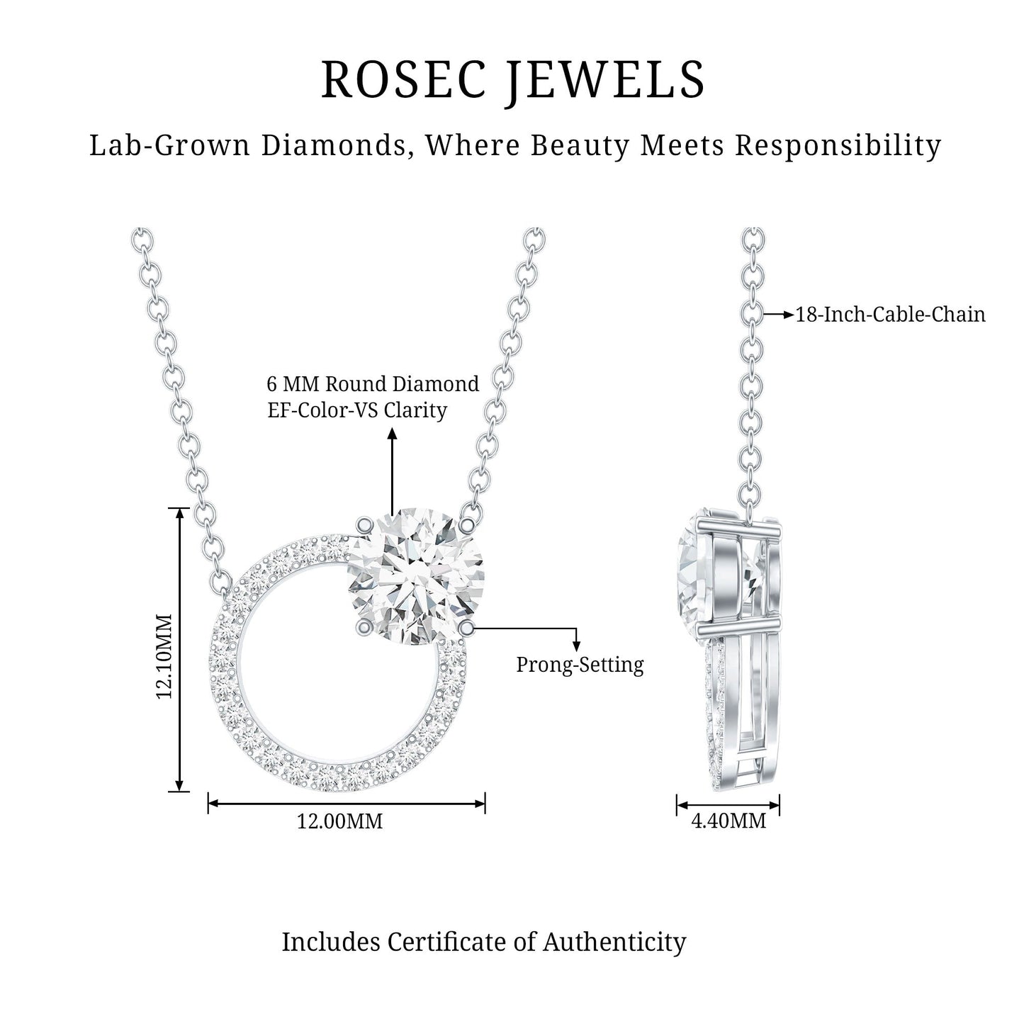 Certified Lab 6 MM Diamond Circle Of Life Necklace