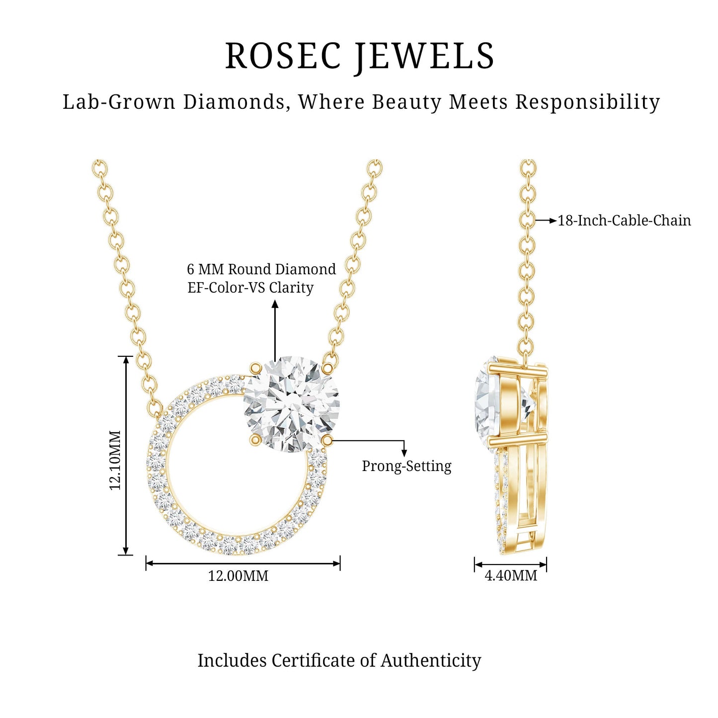 Certified Lab 6 MM Diamond Circle Of Life Necklace