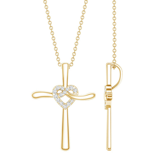 Certified Lab Grown Diamond Catholic Cross Heart Necklace
