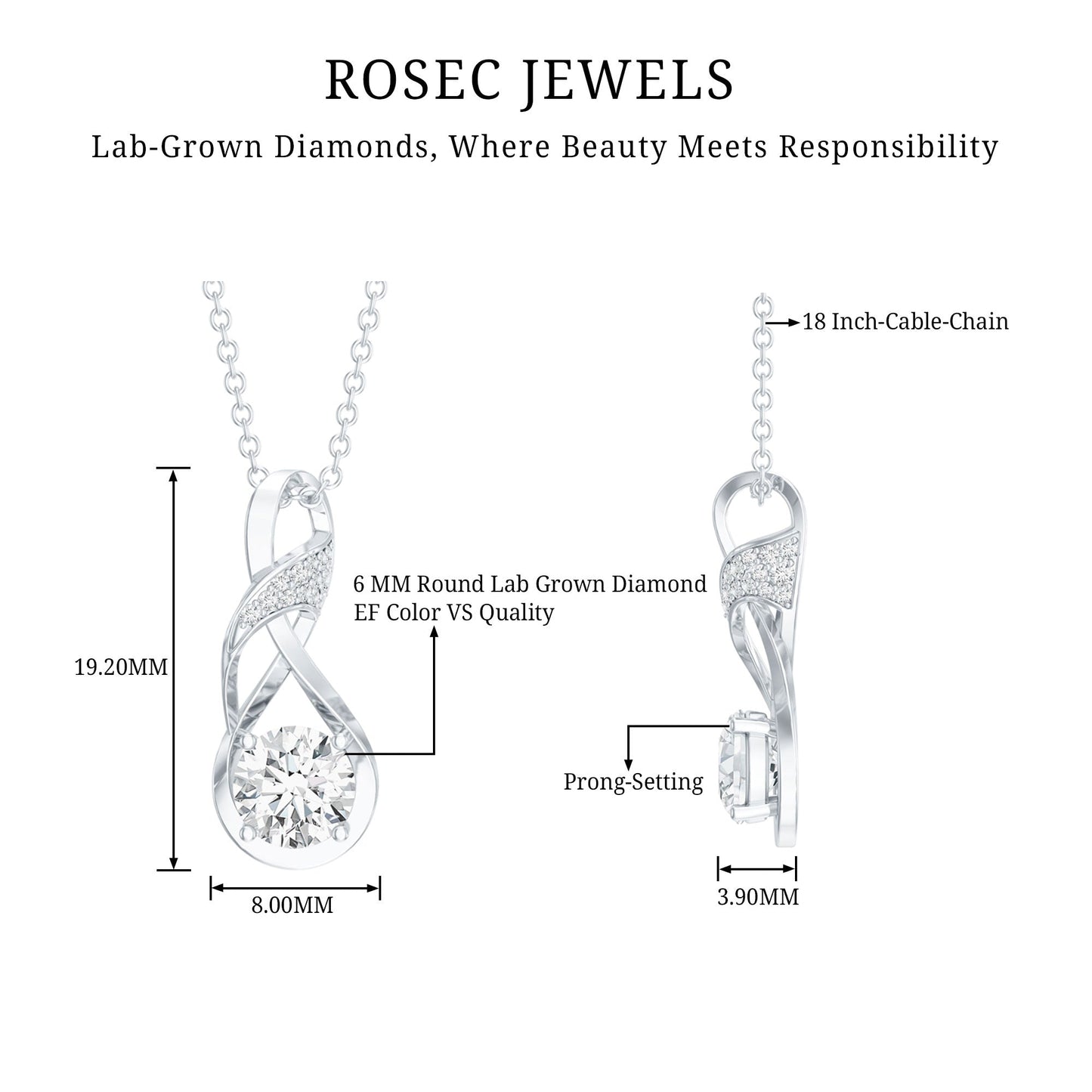 Certified Lab 6 MM Round Diamond Infinity Pendant Necklace