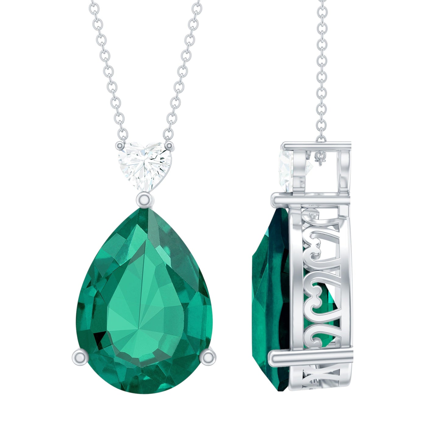 9 Carat Lab Grown Emerald Statement Necklace with Chain