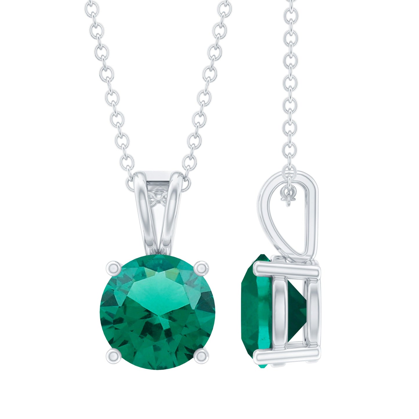 AAAA Quality 2 Carat Lab Grown Emerald Pendant Necklace with Chain