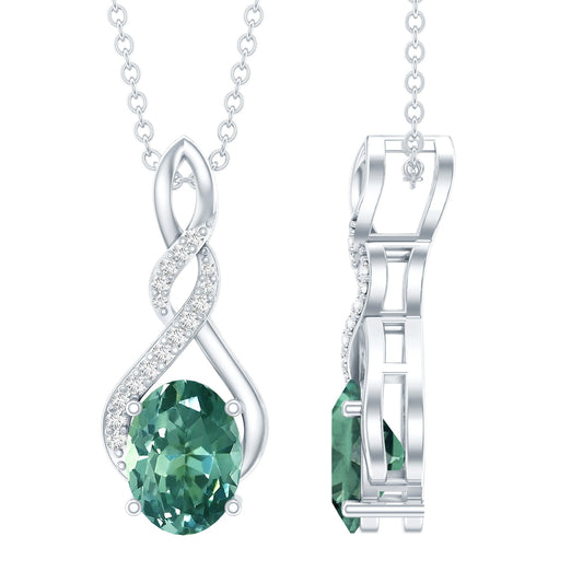 1.5 Carat Lab Grown Green Sapphire Infinity Necklace With Silver Chain