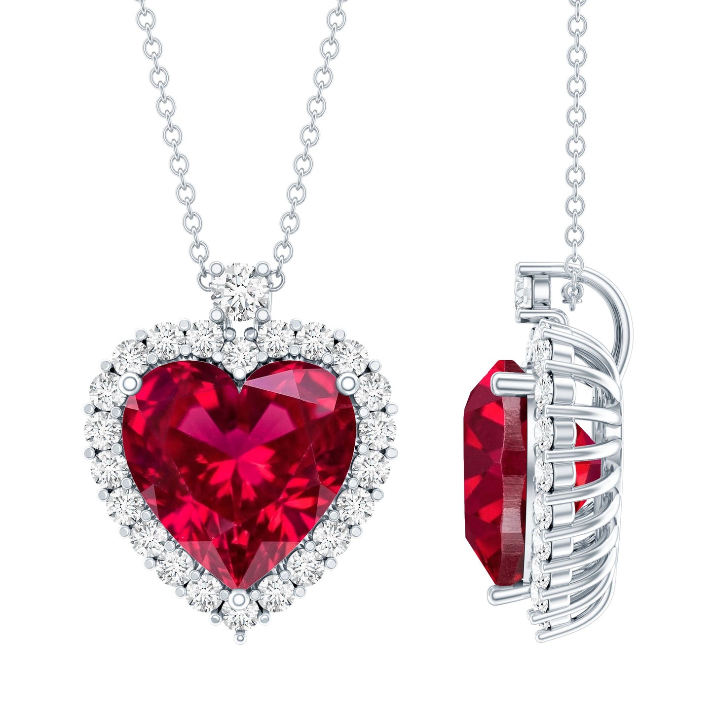 Certified 6.5 Carat Lab Grown Ruby Heart Necklace with Silver Chain
