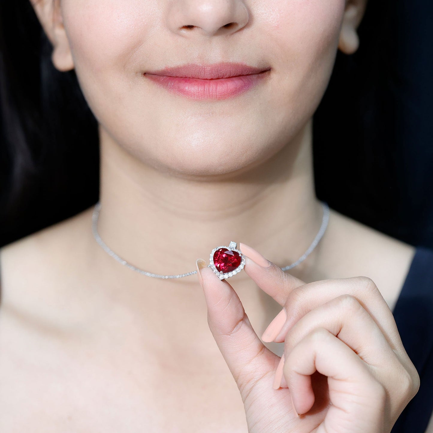 Certified 6.5 Carat Lab Grown Ruby Heart Necklace with Silver Chain