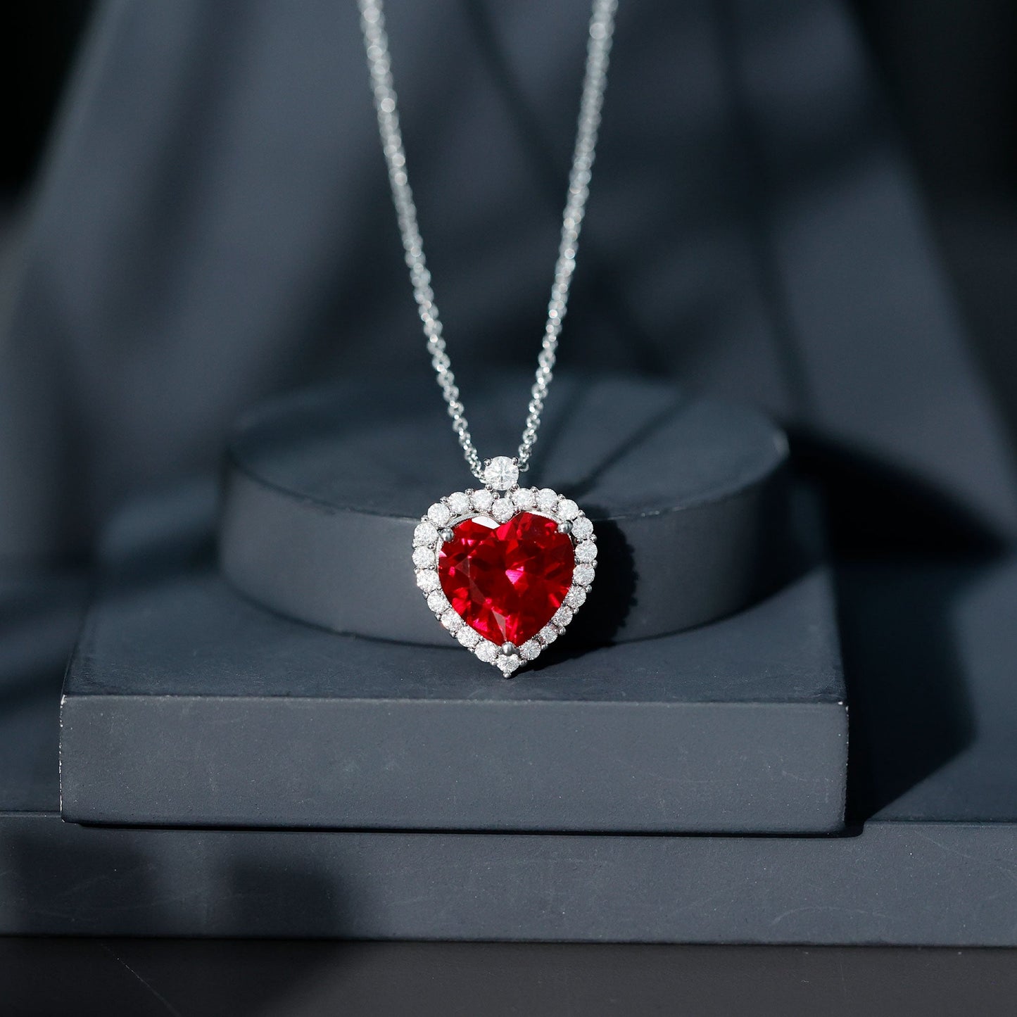 Certified 6.5 Carat Lab Grown Ruby Heart Necklace with Silver Chain