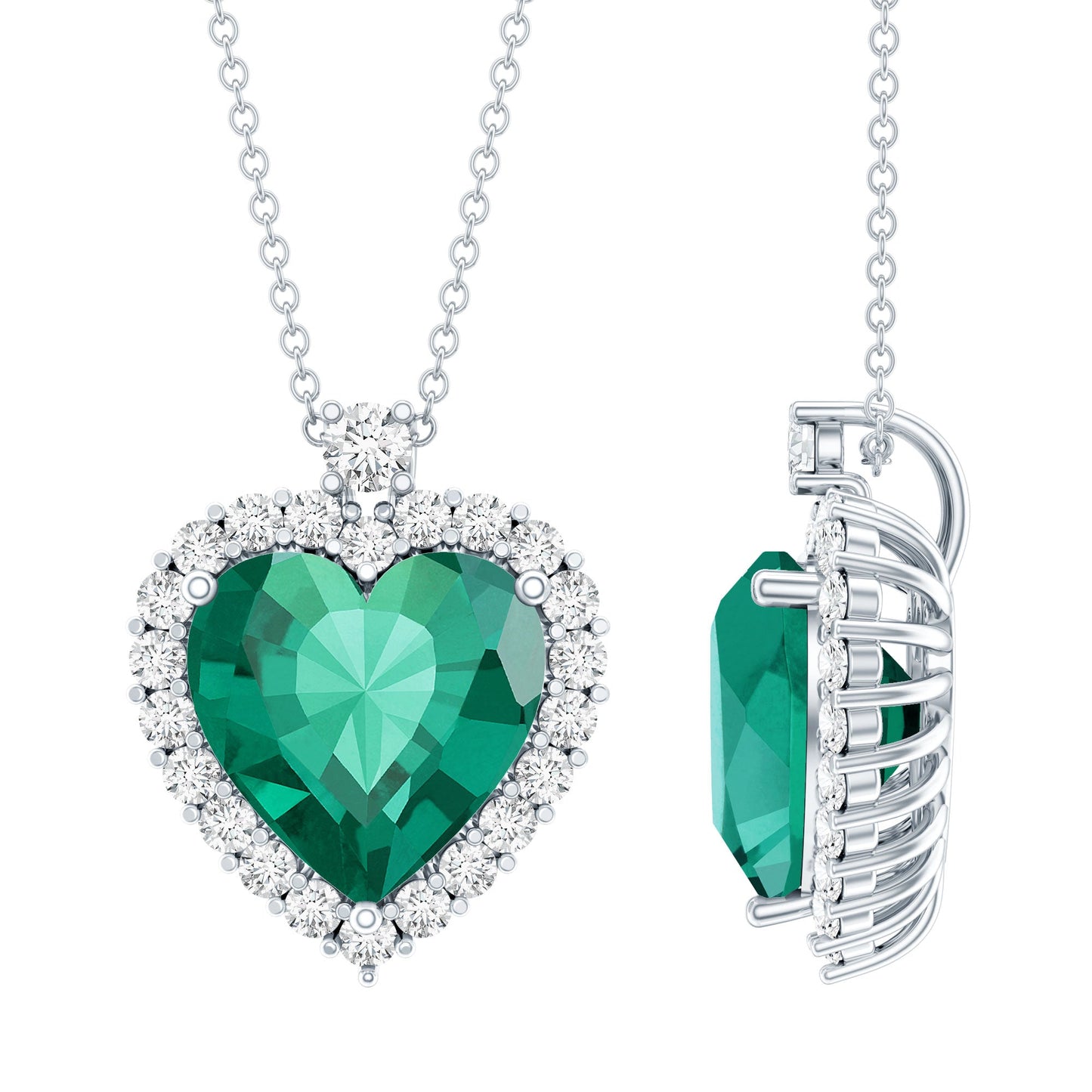 Lab Created 12 MM Emerald Moissanite Heart Pendant Necklace